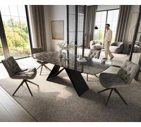 Table de salle à manger Edge Boot 180-220x100 cm Céramique Emperador Extra Lucidato Brun foncé Piètement en V Acier plat Noir extensible