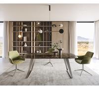 Table de salle à manger Edge Boot Céramique Emperador Extra Lucidato Brun foncé 200x100 Acier inoxydable incliné