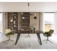 Table de salle à manger Edge Boot Céramique Emperador Extra Lucidato Brun foncé 200x100 Métal finition effet Titane incliné