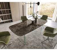 Table de salle à manger Edge Boot Céramique Emperador Extra Lucidato Brun foncé 200x100 Piètement Verre