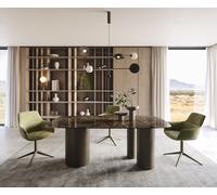 Table de salle à manger Edge Boot Céramique Emperador Extra Lucidato Brun foncé 200x100 Troa Métal finition effet Titane