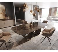 Table de salle à manger Edge Boot Céramique Emperador Extra Lucidato Brun foncé 240x120 Infinity Métal finition effet Titane