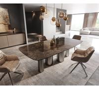 Table de salle à manger Edge Boot Céramique Emperador Extra Lucidato Brun foncé 240x120 Pilier Acier inoxydable Graphite