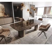 Table de salle à manger Edge Boot Céramique Emperador Extra Lucidato Brun foncé 240x120 Troa Métal finition effet Titane