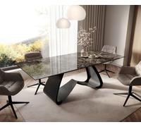 Table à manger Edge 180-220x100 céramique Laminam® Emperador Extra Lucidato marron foncé cadre en W noir extensible