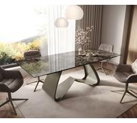 Table à manger Edge 180-220x100 Laminam® Emperador Extra Lucidato Marron foncé Cadre en W finition à effet Titane extensible