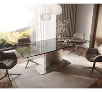 Table à manger Edge 180-220x100 Laminam® Emperador Extra Lucidato Marron foncé Wave Acier inoxydable extensible