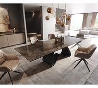 Table à manger Edge 200-300x100 céramique Laminam® Emperador Extra Lucidato marron foncé cadre en W noir extensible