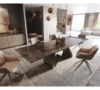 Table à manger Edge 200-300x100 Laminam® Emperador Extra Lucidato Marron foncé Cadre en W finition à effet Titane extensible