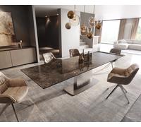 Table de salle à manger Edge Céramique Emperador Extra Lucidato Brun foncé 200-300x100 Wave Acier inoxydable extensible