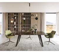 Table de salle à manger Edge Céramique Emperador Extra Lucidato Brun foncé 200x100 Métal finition effet Titane incliné