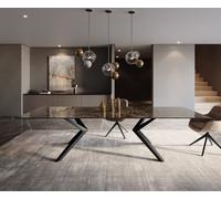 Table de salle à manger Edge Céramique Emperador Extra Lucidato Brun foncé 300x100 Zenthara angulaire Métal Noir