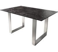 Table de salle à manger Edge 140x90 Céramique Laminam®Nero Greco Anthracite Acier inoxydable Étroite