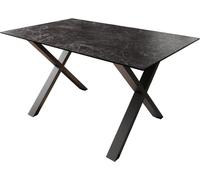 Table de Salle à Manger Edge Céramique Laminam® Nero Greco Anthracite 140x90 Pied X Métal Noir