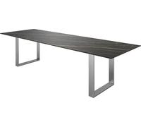 Table-de-Salle-à-Manger Edge céramique Laminam® Noir Desir Brun 300x100 INOX étroit