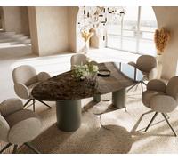 Table de salle à manger Edge Ovale Céramique Emperador Extra Lucidato Brun foncé 220x120 Troa Métal finition effet Titane