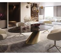 Table de salle à manger Edge Ovale Céramique Emperador Extra Lucidato Brun foncé 280x130 Cono Métallique Or