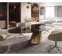 Table de salle à manger Edge Ovale Céramique Emperador Extra Lucidato Brun foncé 280x130 Parabel Métallique Or