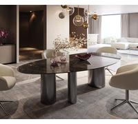 Table de salle à manger Edge Ovale Céramique Emperador Extra Lucidato Brun foncé 280x130 Troa Acier inoxydable Graphite