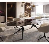 Table de salle à manger Edge Ovale Céramique Emperador Extra Lucidato Brun foncé 280x130 Zenthara angulaire Métal Noir