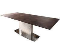 Table de Salle à Manger Edge Verre Antique-Brun 180-220x90 Wave INOX Extensible