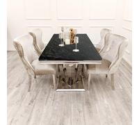 Table de salle à manger élégante et moderne pour 6 personnes - Base sur pied double miroir disponible en marbre ou en verre - Pièce maîtresse élégante de la collection Athena pour salle à manger
