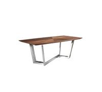 Table de salle à manger en bois de noyer et acier chromé 1097C, Ø220 x 110 x 77 cm. -