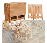 Table de salle à manger en bois massif avec tiroirs et roulettes, table de cuisine avec feuille et 4 chaises pour un petit espace, pas de montage nécessaire