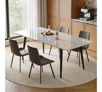 Table de salle à manger en marbre blanc | Table de cuisine en pierre frittée peu encombrante pour les petits espaces | Meubles de salle à manger élégants pour les maisons contemporaines