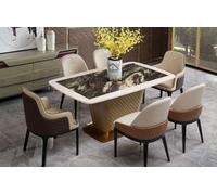 Table de salle à manger Ensemble de chaises de salle à manger 7pcs cuir acier inoxydable chaises inclinables