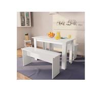 vidaXL Table de salle à manger et bancs 3 pcs aggloméré blanc