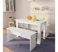 vidaXL Table de salle à manger et bancs 3 pcs Bois d'ingénierie Blanc