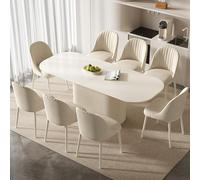 Table de salle à manger et de cuisine Miuuod Ensemble de 220 cm, table rectangulaire avec 8 chaises, pieds stables, blanc crème