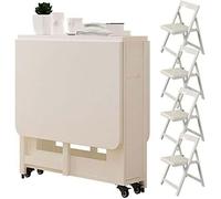 Table de salle à manger extensible en bois avec chaises pliantes, design peu encombrant pour cuisine et salon, meuble polyvalent et élégant
