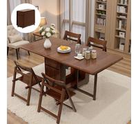 Table de salle à manger extensible pour 8 personnes - Table de cuisine entièrement assemblée en bois massif avec roulettes verrouillables et design peu encombrant Finition noyer 150 cm avec 8 chaises