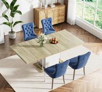 Table de salle à manger extensible pour table de cuisine en bois de 10,2 à 160 à 200,7 cm et velours bleu - Meubles de salle à manger de style rustique - Base robuste et décoration d'intérieur moderne