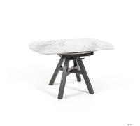 Table de salle à manger extensible ROCCO, plateau céramique effet marbre, pieds en acier, de rectangulaire 135x85 cm à ronde 135 cm
