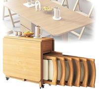 Table de Salle à Manger Extensible, Table à abattant en Bois Massif Table de Salle à Manger Pliante Table de Salle à Manger compacte avec tiroir de Rangement,6 Chairs,1.4m