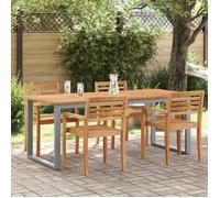 Table de salle à manger extérieure Grise 200x90x75 cm Acier et Bois Massif Acacia