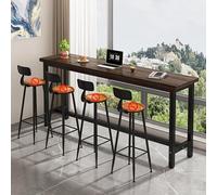 Table de salle à manger industrielle étroite, bois massif avec cadre en métal, finition noyer noir, table de petit déjeuner rectangulaire, noyer noir, 120 x 50 x 105 cm