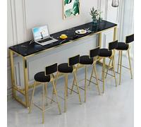 Table de salle à manger longue et étroite noire et dorée avec repose-pieds - 240 x 40 cm pour balcon, magasin de thé, sans tabourets, parfaite pour les petits espaces et la décoration moderne