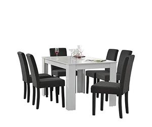 Table de Salle à Manger Mat Blanc en Design chêne + 6 Chaise de Salle à Manger en Gris foncé - 140x90cm%0a