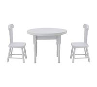 Table de salle à manger miniature en bois blanc 1:12 et deux chaises Ensemble de meubles de cuisine Accessoires pour maison de poupée 3 pièces/lot de décorations de table pour femmes, hommes, adultes