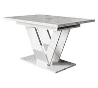 Table de salle à manger Mirjan24 Ditenti - Rectangulaire - Pratique - 120/160 cm - Table extensible (marbre Bianco/blanc brillant)