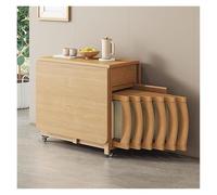 Table de salle à manger mobile en bois massif avec motif de feuilles tombantes pliantes, comprend 2 pieds de support et 4 roulettes verrouillables, parfait pour la maison, le bureau, l'heure du thé et