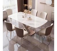 Table de salle à manger moderne 6 places avec plateau en pierre et base en acier au carbone durable, meuble de cuisine élégant pour la maison et le bureau