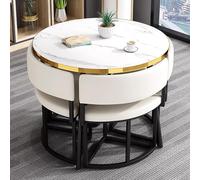 Table de salle à manger moderne blanche de 90 cm avec 4 chaises - Petit meuble élégant de bureau et de cuisine au design simple pour salle à manger, salon et salle de conférence