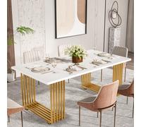 Table de salle à manger moderne blanche et dorée, 180 * 80 cm, pour 8 personnes, rectangulaire, résistante aux rayures, pour la cuisine et le jardin. À propos de cet article✔️Un design élégant pour to