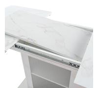 Table de salle à manger moderne extensible 120-160cm plateau en marbre blanc imprimé rangement intégré pieds en métal