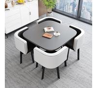 Table de salle à manger moderne noire et blanche avec 4 chaises à bascule Ø 80 cm - Fourrure douce pour la maison, hôtel, café et bibliothèque - Parfait pour le salon et la salle à manger